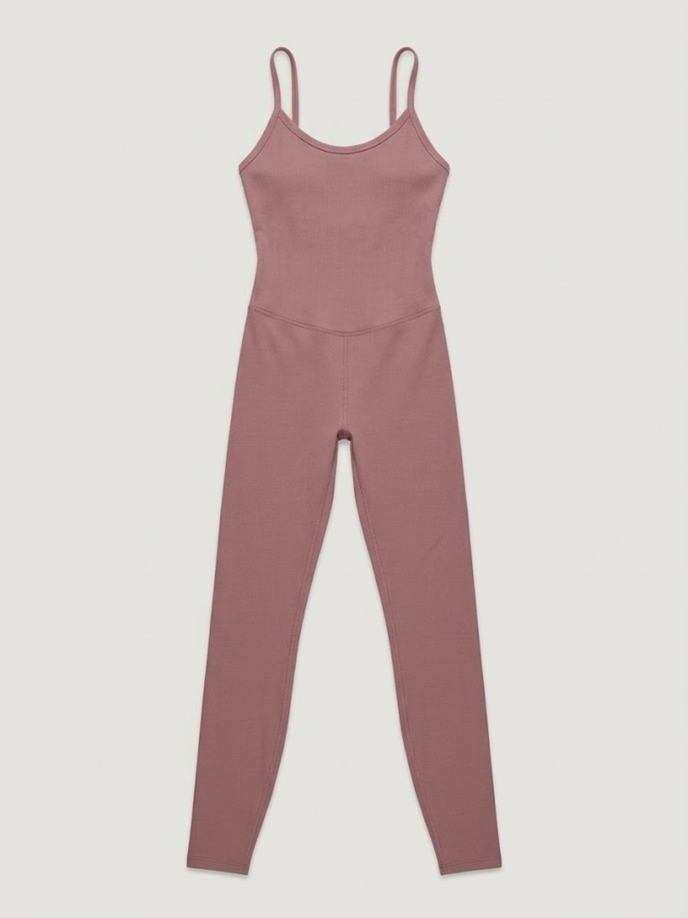 Ribbed Mauve Jumpsuit - Women's Spaghetti Strap One-Piece